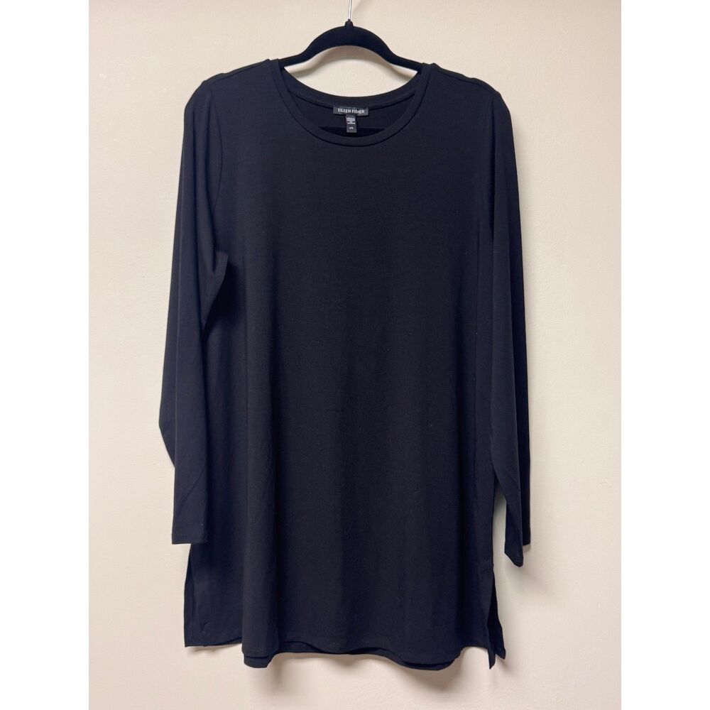 EILEEN FISHER Long Sleeve Crewneck Tunic, Black, Closet Staple, Sz L